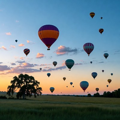 Colorful Hot Air Balloons Over Field