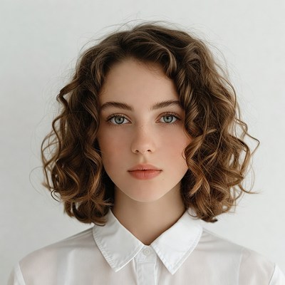 Young woman with curly brown hair