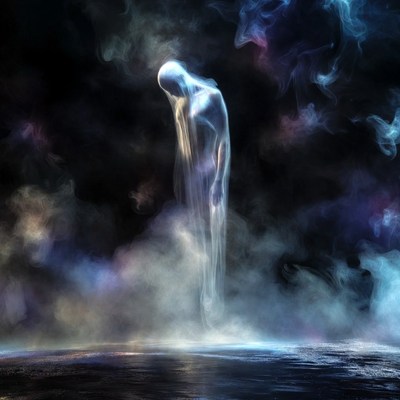 Ethereal Ghostly Figure in Smoky Mist