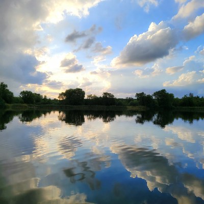 Lake with Sunset Sky Reflection