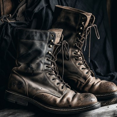 Vintage Brown Combat Boots on Fabric