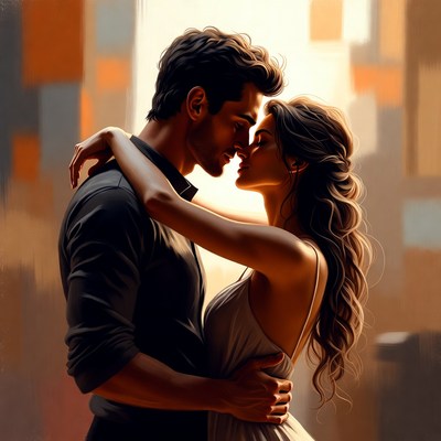 Romantic couple embracing at sunset