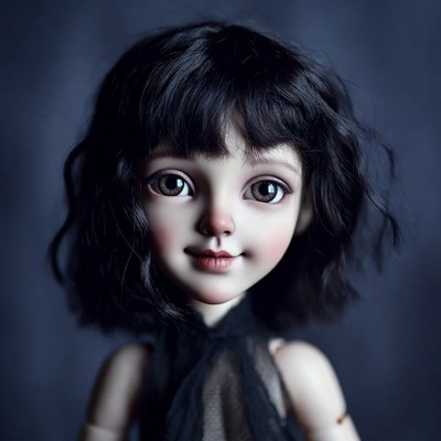 BJD doll with black wavy hair