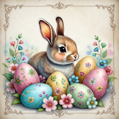 Cute Bunny with Easter Eggs
