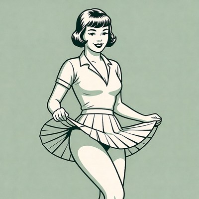 Woman lifting pleated skirt