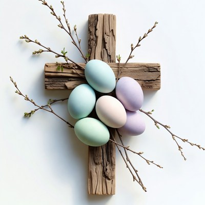 Easter Eggs on Wooden Cross