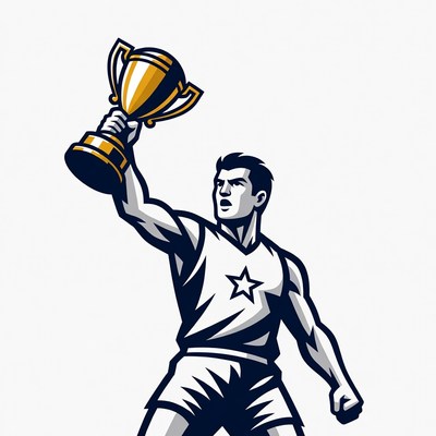 Muscular man holding trophy