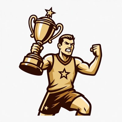 Muscular man holding trophy