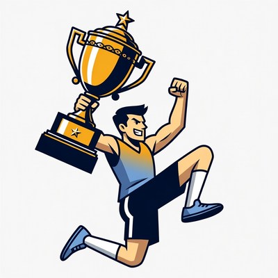 Muscular man holding trophy