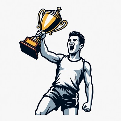 Man holding trophy victoriously
