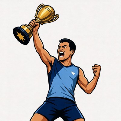 Man holding trophy victoriously