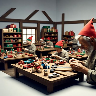 Santa and Elves Crafting Toys