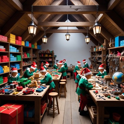Elves Working in Santa Workshop