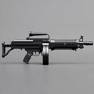 Black drum magazine assault rifle