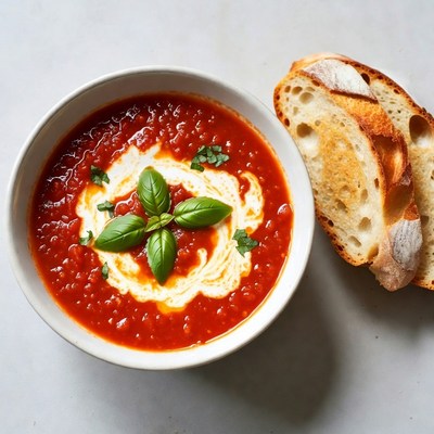 Tomato Soup with Basil and Bread