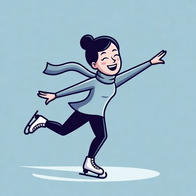 Asian woman ice skating happily