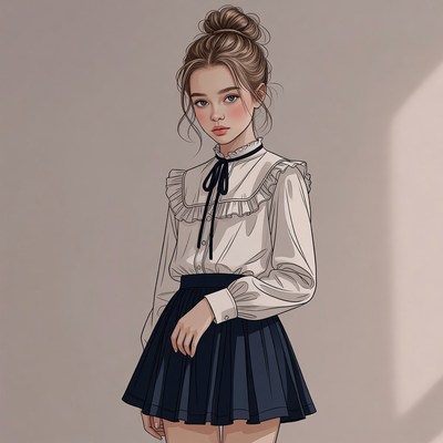 Girl in white blouse black skirt