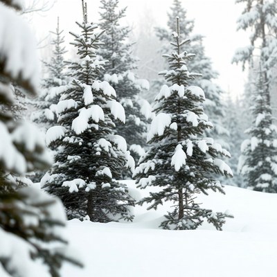 Snowy Pine Forest in Winter
