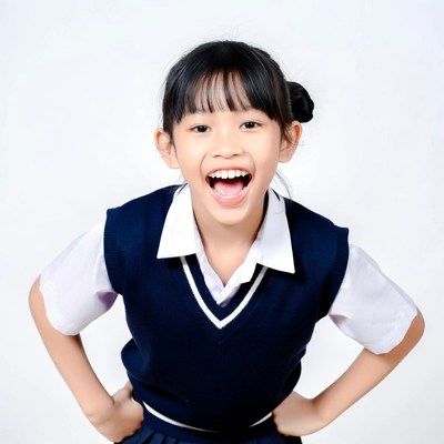 Asian girl smiling in school uniform