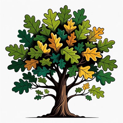 Colorful Oak Tree Illustration