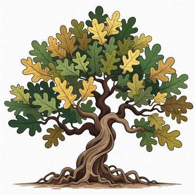 Colorful Oak Tree Illustration