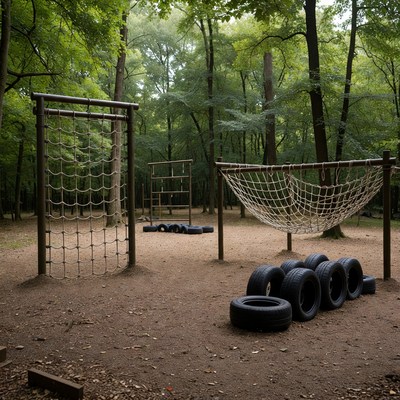 Forest Obstacle Course with Nets and Tires