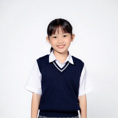 Asian girl in school uniform smiling