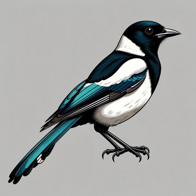 Black-billed Magpie Illustration