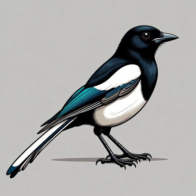 Black-billed Magpie Illustration