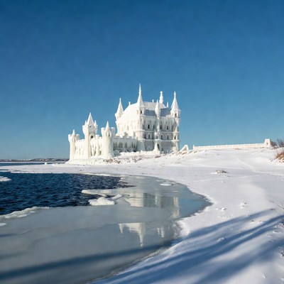 Ice Castle on Snowy Lakeshore