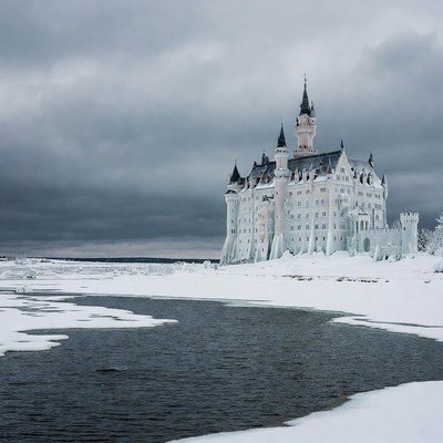 Snowy Neuschwanstein Castle in Winter