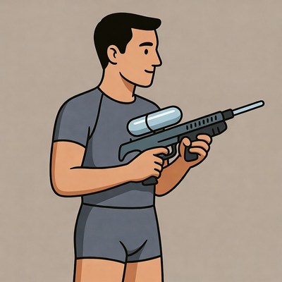 Man holding water gun illustration