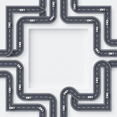 Curved Roads with Cars Around Blank Frame