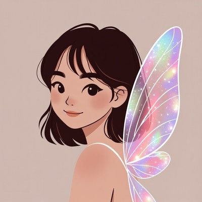 Asian girl with iridescent fairy wings