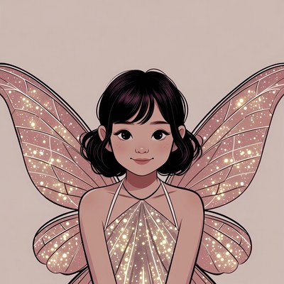 Asian girl with pink fairy wings