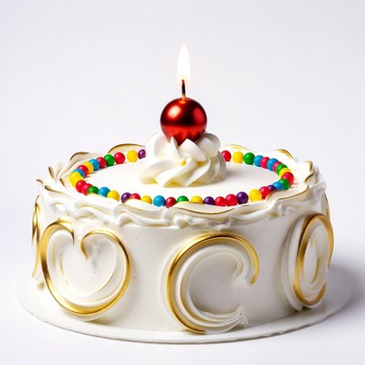 White Birthday Cake with Red Candle
