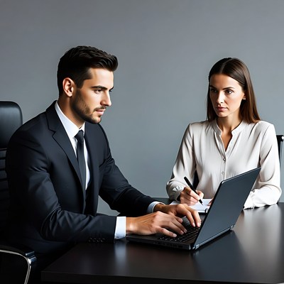 Man and woman working at office desk