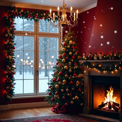 Cozy Christmas Living Room with Fireplace