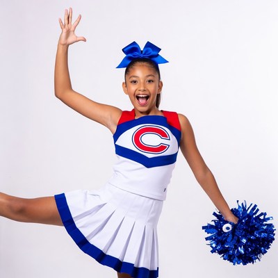 Young Black girl cheerleader with pom poms