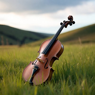 Violin on grassy hills