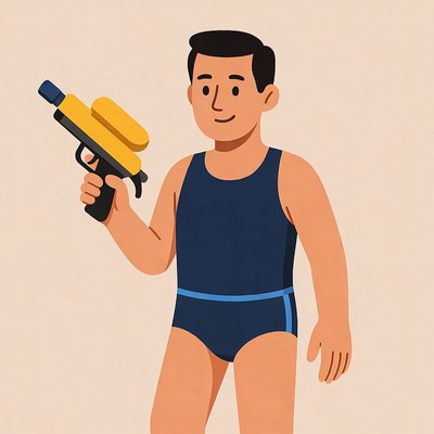 Man holding yellow water gun