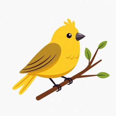 Yellow Cartoon Bird on Branch