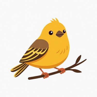 Cartoon yellow bird on branch