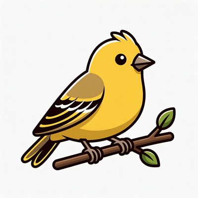 Cartoon yellow finch on branch