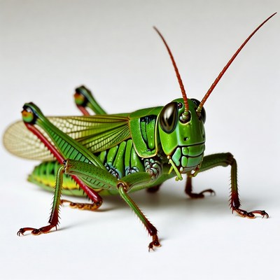 Green grasshopper on white background