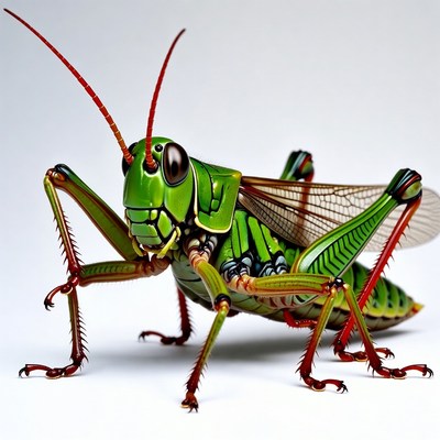 Green grasshopper on white background