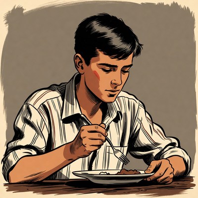 Boy eating with fork