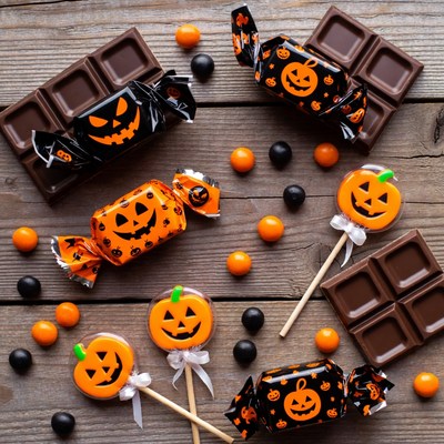 Halloween Candy on Wooden Table