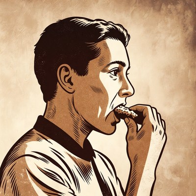 Man eating cookie profile illustration