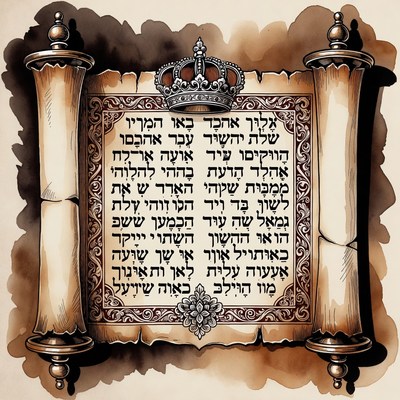 Hebrew Torah Scroll with Crown